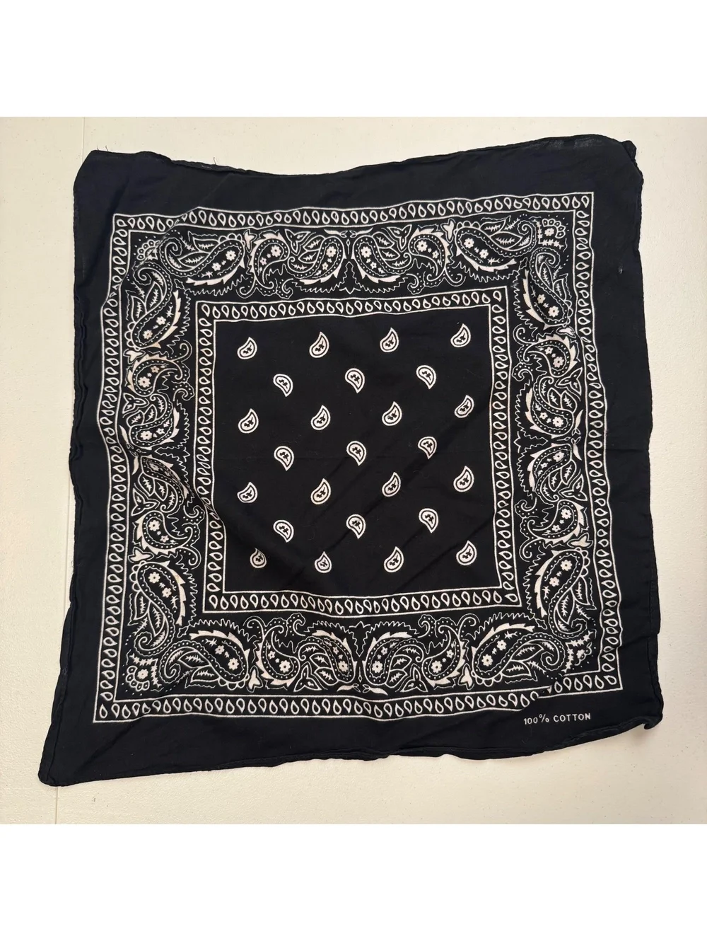 90s Black Paisley Bandana Scarf - 100% Cotton Biker Western Headwrap